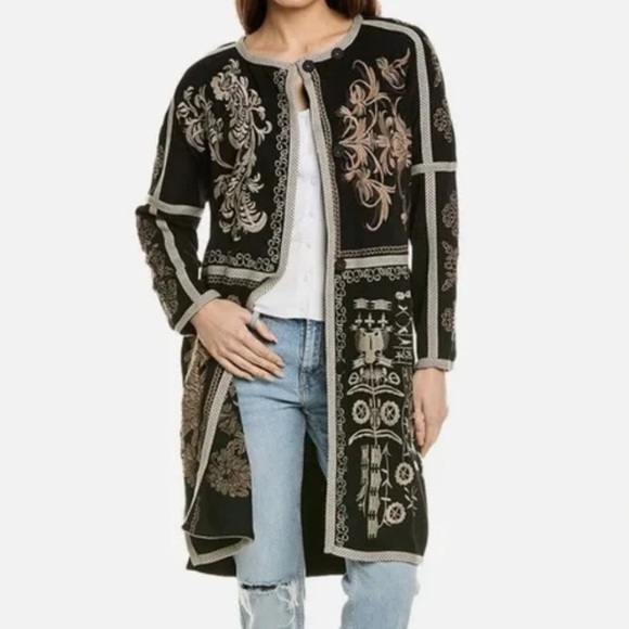 JOHNNY WAS Biya Mila Embroidered Knit Long Sleeve Boxy Sweater Kimono Duster NWT - Picture 1 of 16